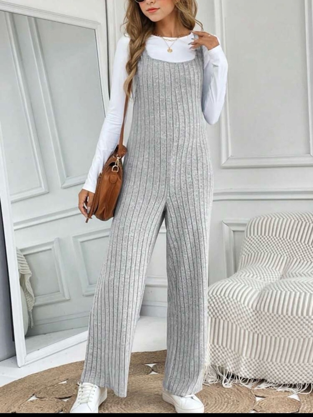 3 Bundle Multiple Ribbed Knit Jumpsuit - Casual Wide-Leg Overalls